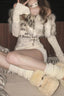 Y2K Fur Collar Slim Off Shoulder Knit Top