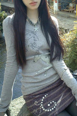 Vintage Y2k Flare Sleeve Graphic Print Knit Top