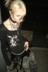 Tattoo Print Irregular Gothic Knit Top