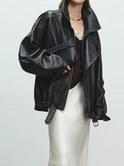 Soft PU Leather Belted Jacket