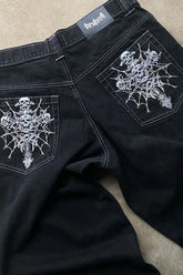 Gothic Y2K Skull Cross Embroidered Straight Wide Leg Denim Pants