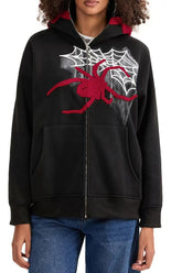 Retro Spider Embroidery Hoodie