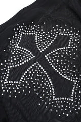 Gothic Rhinestone Cross Mesh T-Shirt