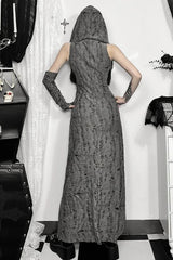 Goth Dark Sleeveless Hooded Split Maxi Dress