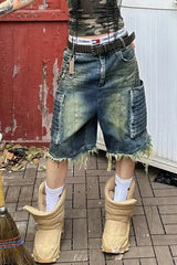 Y2K Loose Straight Tube Denim Shorts