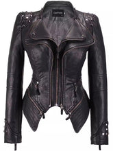 Embroidered Rivet Washed PU Leather Waist-fit Short Jacket