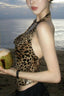 Y2K Leopard Print Mesh Halter Crop Top