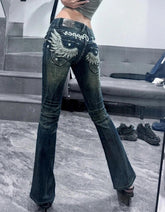 Wing Embroidery Flare Pants