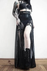Y2K Goth Grunge Patchwork Eyelet Skirt