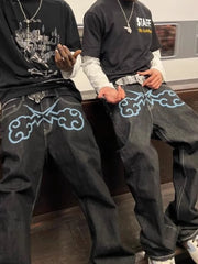 Punk Rock Y2K Print Men's Straight Denim Pants