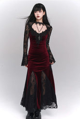 American Gothic Vintage Lace Patchwork Flare Sleeve Maxi Dress