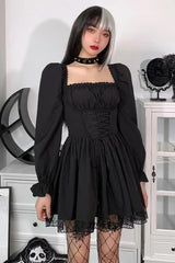 Lace Puff Sleeve Bandage Bodycon Mini Dress