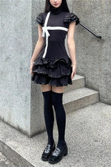 Vintage Half High Neck Bow Mini Dress