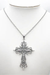 Floral Gothic Cross Pendant Necklace