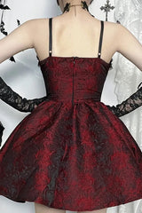 Dark Gothic Lolita Lace Patchwork High Waist Mini Dress