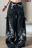Chain Print Wide Leg Denim Pants