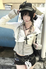 Y2K Subcultural Hooded Knit Top