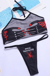 Spider Print Gothic Burgundy Swimwear