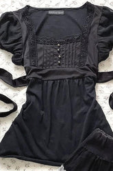 Vintage Puff Sleeve Lace Tie T-shirt