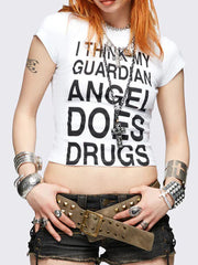 Emo Girl Punk Print Slim Crop Top