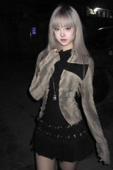 Punk Cross Contrast Long Sleeve T-Shirt