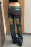 Embroidered Washed Denim Pants
