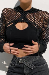 Dark Sheer Mesh Hooded Top