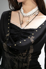 Tattoo Print Fake Two-piece Gothic Knit Top