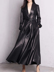 Skirted Maxi Length Leather Long Coat
