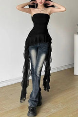 Off Shoulder Tassel Wrap Crop Top