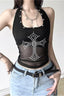 Punk Sexy Slim Mesh Rhinestone Halter Cami Top