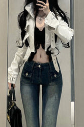 Cyber Punk Cropped Leather Moto Coat