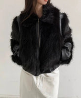 Short Black Patchwork Fur Coat