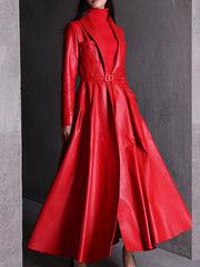 Skirted Maxi Length Leather Long Coat