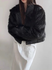 Short Black Patchwork Fur Coat