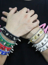 Exaggerated Leather Rivet Crystal Bracelet