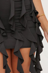 Ruffle Tassel Backless Irregular Strapless Y2K Bodycon Mini Dress