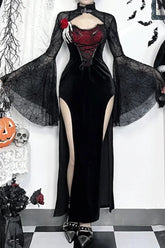 Gothic Dark Halloween Spiderweb Bandage Corset Maxi Dress