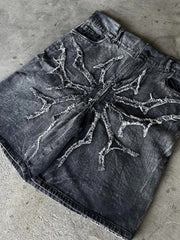 Y2K Pattern Print Loose Denim Shorts