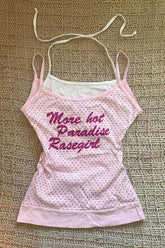 Vintage Pink Polka Dot Letter Print Cami