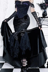 Steampunk Velvet Fishtail Grunge Long Skirt
