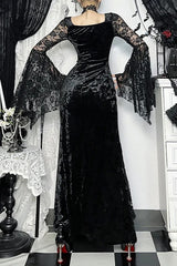 2000s Vintage Gothic Chain Lace Splicing Maxi Dress