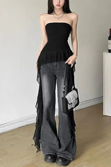 Off Shoulder Tassel Wrap Crop Top