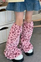 Goth Y2K Pink Leopard Print Ruffled Socks