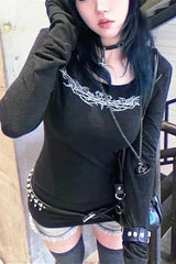 Y2K Gothic Print Knit Top