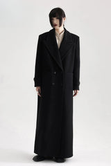 Loose Wool-Blend Extra Long Black Coat