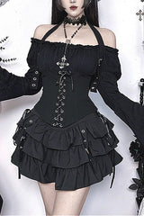 Gothic Strappy Off Shoulder Halter Blouse