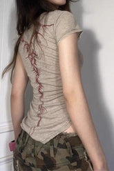 Retro Grunge Print Convertible T-shirt