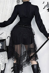 Gothic Ruffle Trim Patchwork Blouse