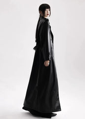 Long Black Soft Leather Long Coat